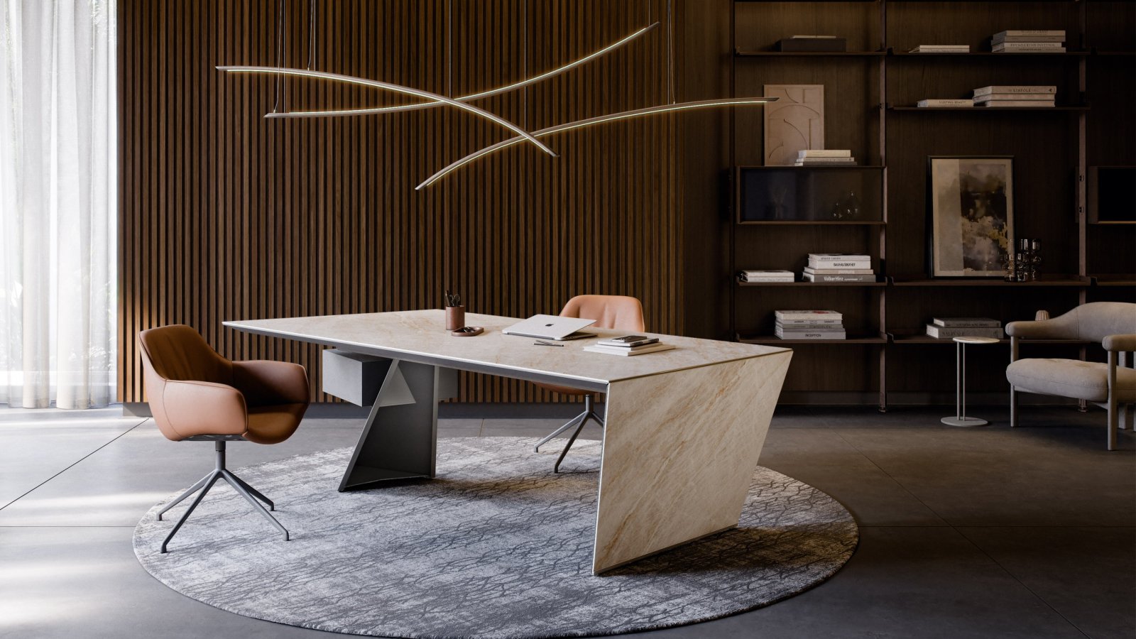Design skrivebord Nasdaq fra Cattelan Italia med diagonalt stålben