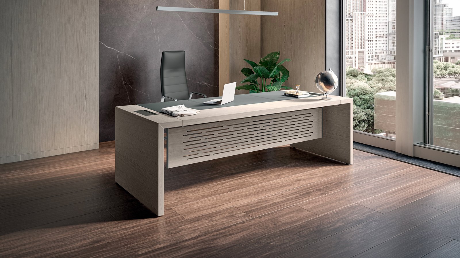 Design skrivebord e-10 fra Quadrifoglio i grå alm