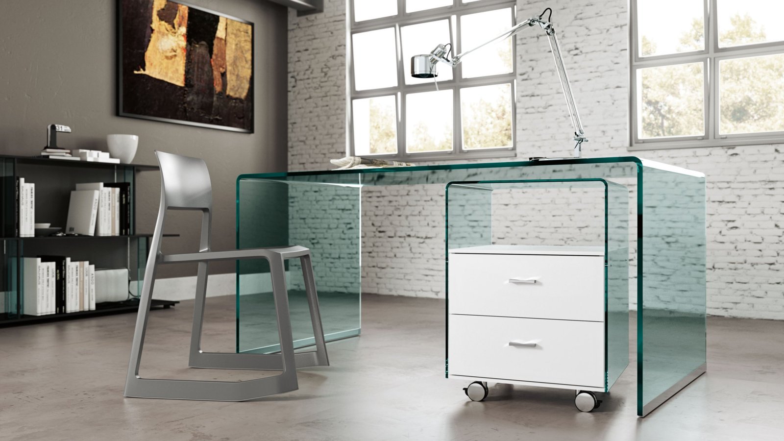 Skrivebord Rialto fra FIAM Italia i bøyd glass