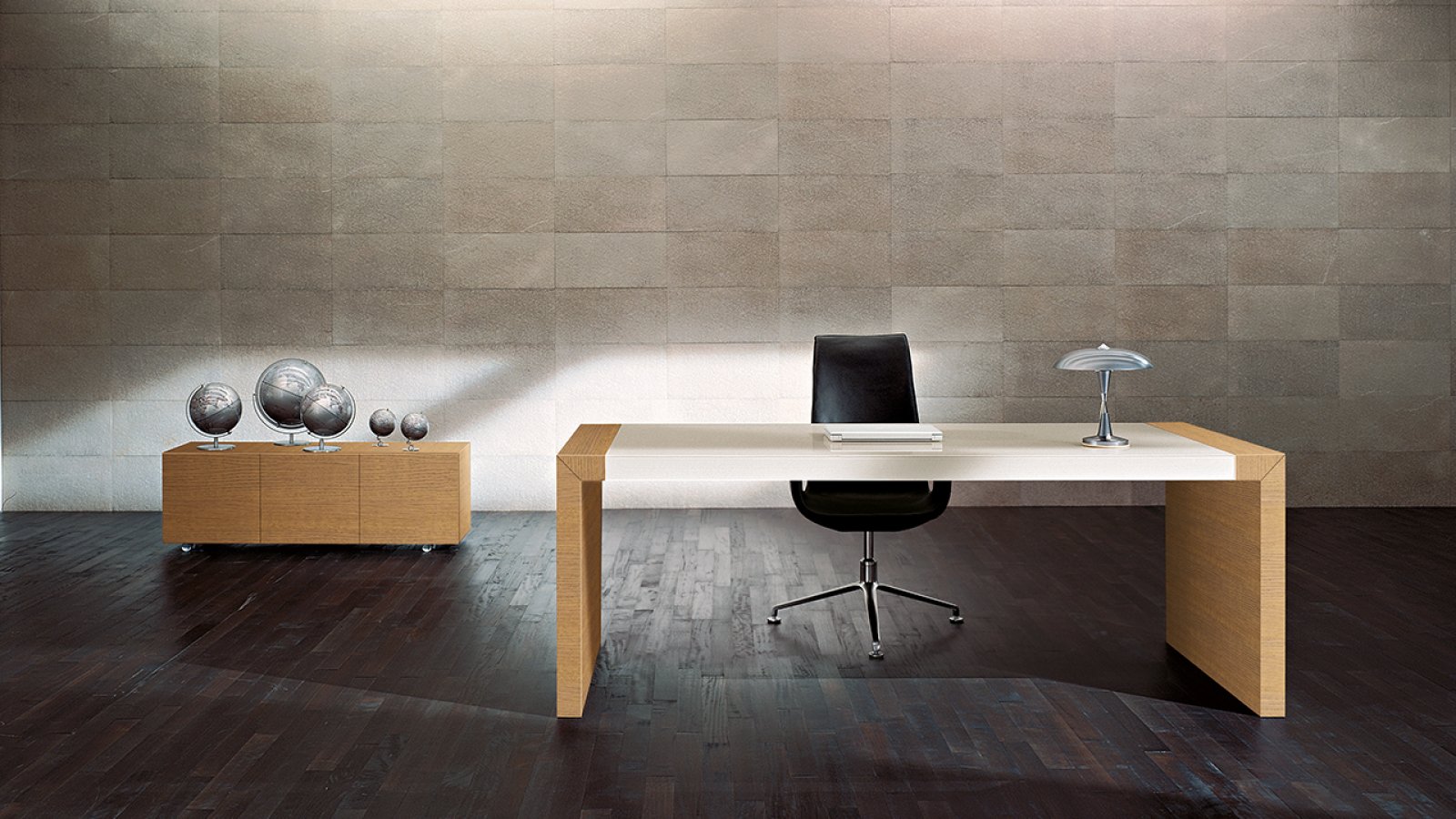 Design skrivebord Kyo fra Martex med valnøttfinér