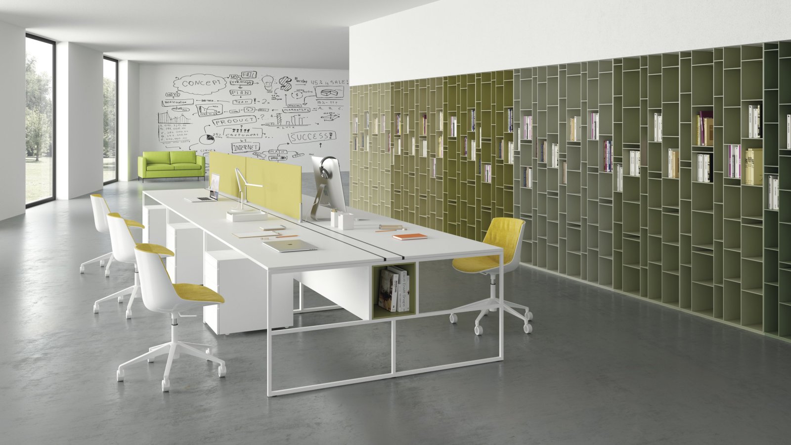 Arbeidsplasser 20.Venti fra MDF Italia med stålramme 20 x 20 mm