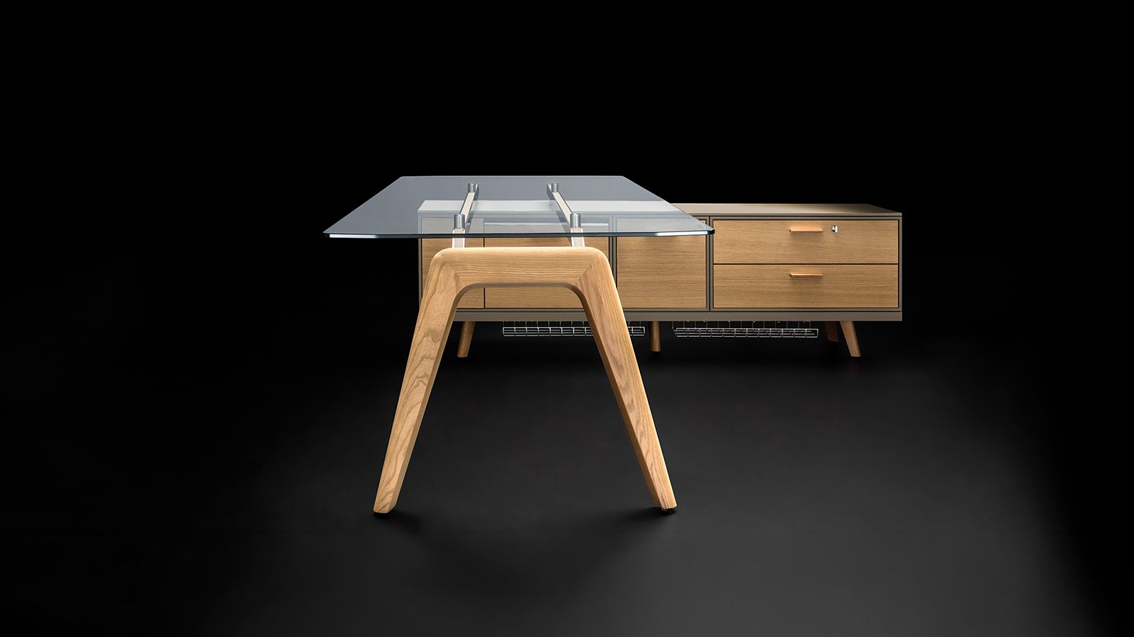 Rail designskrivebord fra Bralco i eik natur med diamantskåret plate