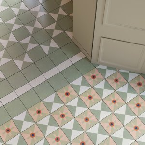 Mattonelle Margherita fra Mutina, blandede mønstre på gulv og vegg
