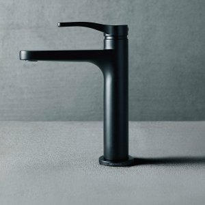 Designkraner i matt sort: AL/23 servantbatteri på rund fot