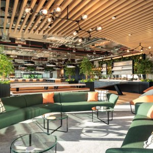Loop sofaen tegner ventesonen i et kontor