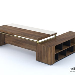 Moderne skrivebord Bellagio med messingfarget stålring under platen