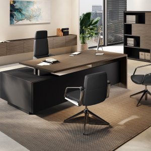 Komplett Elite lederetasje — skrivebord, møtebord og boiserie, design Progetto CMR