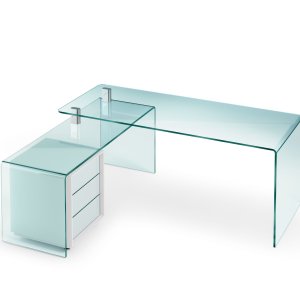 Skrivebord i glass Rialto på et kontor