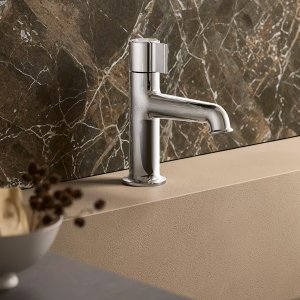 Bidet med ettgrepsbatteriet Flora og leddet strålesamler i krom