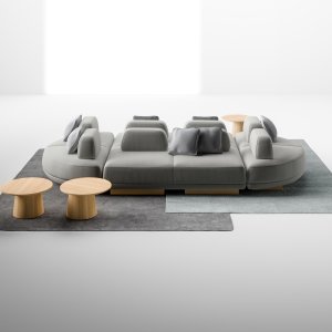Halvøy fra Node+ med rundet side i en bedriftslounge
