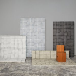 Tekjoekkenvegg i Aurore Light Green Grid L og ensfarget