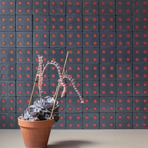 Bloc Blue Glossy vegg med røde Tube-innsatser